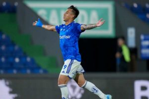 Kaio Jorge esprime tutta la sua gioia dopo il gol