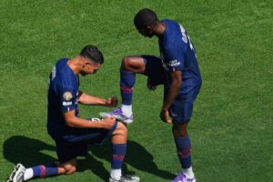 Dembelé e Hakimi festeggiano il gol