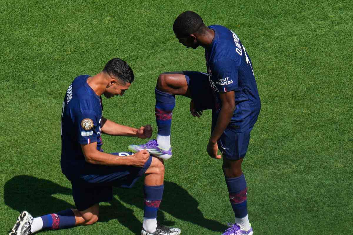 Dembelé e Hakimi festeggiano il gol