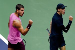Alcaraz e Sinner esultano allo US Open