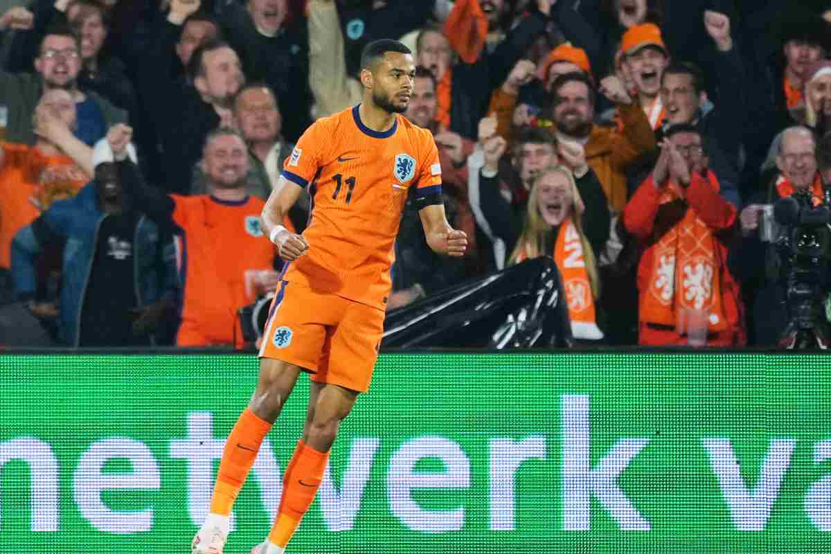 L'esultanza di Gakpo dopo il gol