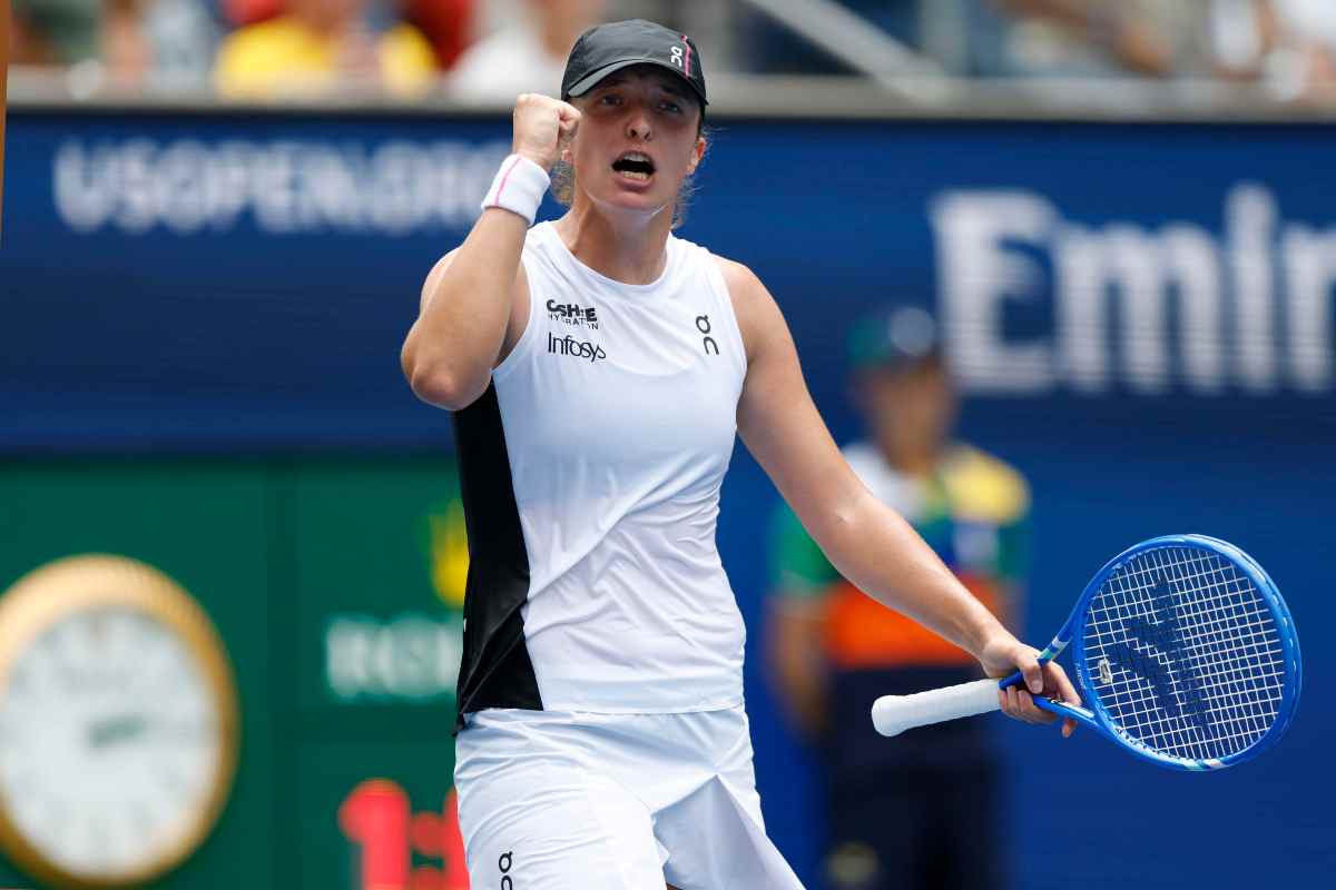 Swiatek esulta dopo una vittoria allo US Open 2025